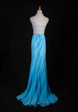 Vintage 50s Mermaid Spaghetti Straps Light Sky Blue Chiffon Backless Prom Dress Long Party Gowns Evening Dresses HZ0311