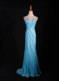 Vintage 50s Mermaid Spaghetti Straps Light Sky Blue Chiffon Backless Prom Dress Long Party Gowns Evening Dresses HZ0311