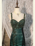 Classy Prom Dresses 1950s Mermaid Spaghetti Straps Dark Green Tulle Long Parties Gowns Evening Dress HZ0311