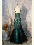 Classy Prom Dresses 1950s Mermaid Spaghetti Straps Dark Green Tulle Long Parties Gowns Evening Dress HZ0311