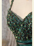 Classy Prom Dresses 1950s Mermaid Spaghetti Straps Dark Green Tulle Long Parties Gowns Evening Dress HZ0311