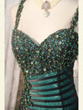 Classy Prom Dresses 1950s Mermaid Spaghetti Straps Dark Green Tulle Long Parties Gowns Evening Dress HZ0311