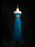 Vintage Mermaid Strapless Blue Chiffon Long Formal Old 1950s Prom Dresses Night Outfits Party Gowns HZ0311