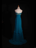 Vintage Mermaid Strapless Blue Chiffon Long Formal Old 1950s Prom Dresses Night Outfits Party Gowns HZ0311