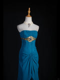 Vintage Mermaid Strapless Blue Chiffon Long Formal Old 1950s Prom Dresses Night Outfits Party Gowns HZ0311