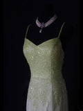 Shinning Mermaid Spaghetti Straps White Green Ombre Chiffon Long Prom Dresses Impress 18th Birthday Outfits Prom Gown HZ0311
