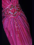 Shinning Mermaid Spaghetti Straps Hot Pink Backless Beaded Bodice Long Prom Dresses Impress 18th Birthday Outfits Prom Gown HZ0311