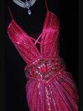 Shinning Mermaid Spaghetti Straps Hot Pink Backless Beaded Bodice Long Prom Dresses Impress 18th Birthday Outfits Prom Gown HZ0311