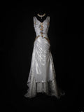 Vintage Mermaid V Neck Silver Gray Lace Beaded Bodice Organza Prom Dresses Impress 18th Birthday Outfits Prom Gown HZ0311