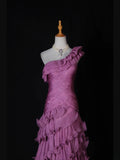 Vintage Mermaid One Shoulder Pink Tiered Layers Bodice Long Prom Dresses Impress 18th Birthday Outfits Prom Gown HZ0311