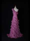 Vintage Mermaid One Shoulder Pink Tiered Layers Bodice Long Prom Dresses Impress 18th Birthday Outfits Prom Gown HZ0311