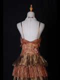 Retro Ball Gown Spaghetti Straps Pink Brown Short 16th Birthday Dress Homecoming Dresses Cocktail Gown HZ0311