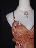 Retro Ball Gown Spaghetti Straps Pink Brown Short 16th Birthday Dress Homecoming Dresses Cocktail Gown HZ0311
