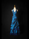 Vintage Ball Gown Halter Navy Blue Taffeta With Beaded Tiered Bodice Long Prom Dresses Impress 18th Birthday Outfits Prom Gown HZ0311