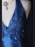 Vintage Ball Gown Halter Navy Blue Taffeta With Beaded Tiered Bodice Long Prom Dresses Impress 18th Birthday Outfits Prom Gown HZ0311