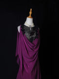 Vintage Mermaid Boat Black Tops Lace Grape Chiffon Appliques Beaded Bodice Long Prom Dresses Impress 18th Birthday Outfits Prom Gown HZ0311