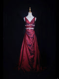 Vintage A line V Neck White Appliqued Bodice Pleated Burgundy Long Prom Dresses Impress 18th Birthday Outfits Prom Gown HZ0311