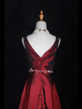 Vintage A line V Neck White Appliqued Bodice Pleated Burgundy Long Prom Dresses Impress 18th Birthday Outfits Prom Gown HZ0311