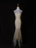 Vintage Mermaid Spaghetti Straps Tulle Yellow With Beads Bodice Long Prom Dresses Impress 20th Birthday Outfits Prom Gown HZ0311