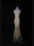 Vintage Mermaid Spaghetti Straps Tulle Yellow With Beads Bodice Long Prom Dresses Impress 20th Birthday Outfits Prom Gown HZ0311