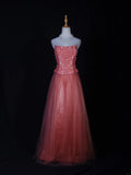 Vintage A line Strapless Pink Tulle With Beads Bodice Long Prom Dresses Impress 20th Birthday Outfits Formal Gown HZ0311