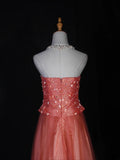 Vintage A line Strapless Pink Tulle With Beads Bodice Long Prom Dresses Impress 20th Birthday Outfits Formal Gown HZ0311