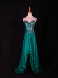 Vintage A line Sweetheart Chiffon High Low Green With Beads Bodice Long Prom Dresses Impress 20th Birthday Outfit Formal Gown HZ0311