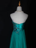 Vintage A line Sweetheart Chiffon High Low Green With Beads Bodice Long Prom Dresses Impress 20th Birthday Outfit Formal Gown HZ0311