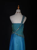 Retro A line One Shoulder Chiffon Blue With Beads Bodice Long Prom Dresses Impress 18th Birthday Outfit Formal Gown HZ0311