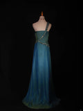Retro A line One Shoulder Chiffon Blue With Beads Bodice Long Prom Dresses Impress 18th Birthday Outfit Formal Gown HZ0311
