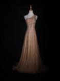 Retro 90s A line One Shoulder Champagne Tulle With Beads Bodice Long Prom Dresses Inspo 18th Birthday Outfit Formal Gown HZ0311