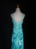 Vintage Mermaid Spaghetti Straps Tiffany Blue Satin Slit 1950s With Beads Bodice Long Prom Dresses Impress 18th Birthday Outfit Formal Gown HZ0311