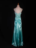 Vintage Mermaid Spaghetti Straps Tiffany Blue Satin Slit 1950s With Beads Bodice Long Prom Dresses Impress 18th Birthday Outfit Formal Gown HZ0311