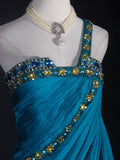 Retro 1960s A line One Shoulder Chiffon With Gold Beads Bodice Long Prom Dresses Inspo 22th Birthday Outfit Formal Gown HZ0311