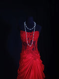 Vintage Mermaid Sweetheart Red Satin 1970s With Lace Beads Bodice Long Prom Dresses Inspo 18th Birthday Outfit Formal Gown HZ0311