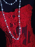 Vintage Mermaid Sweetheart Red Satin 1970s With Lace Beads Bodice Long Prom Dresses Inspo 18th Birthday Outfit Formal Gown HZ0311