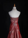 Retro 1960s Mermaid Strapless Pink Taffeta With Silver Beads Bodice Long Prom Dresses Inspo 22th Birthday Outfit Formal Gown HZ0311