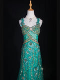Vintage A line 1950s Sweetheart Tulle Green With Beads Long Prom Dresses Inspo 20th Birthday Outfit Formal Gowns HZ0311