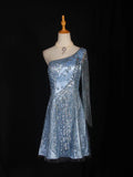 Retro 1950s A Line One Shoulder Light Sky Blue Satin Short 16th Birthday Dress Homecoming Dresses Cocktail Gown HZ0311