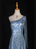 Retro 1950s A Line One Shoulder Light Sky Blue Satin Short 16th Birthday Dress Homecoming Dresses Cocktail Gown HZ0311
