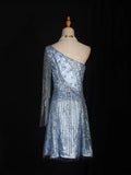 Retro 1950s A Line One Shoulder Light Sky Blue Satin Short 16th Birthday Dress Homecoming Dresses Cocktail Gown HZ0311