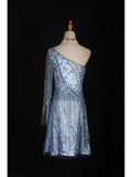 Retro 1950s A Line One Shoulder Light Sky Blue Satin Short 16th Birthday Dress Homecoming Dresses Cocktail Gown HZ0311