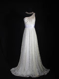 Retron 1950s Wedding Dresses for Bride A line One Shoulder With Silver Beads Lace Petite/Plus Size Bridal Gowns Civil Wedding for Beach Wedding HZ0311
