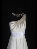 Retron 1950s Wedding Dresses for Bride A line One Shoulder With Silver Beads Lace Petite/Plus Size Bridal Gowns Civil Wedding for Beach Wedding HZ0311