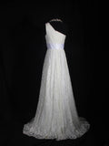 Retron 1950s Wedding Dresses for Bride A line One Shoulder With Silver Beads Lace Petite/Plus Size Bridal Gowns Civil Wedding for Beach Wedding HZ0311