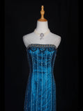 Retro 1950s Mermaid Strapless Blue Chiffon With Gem Beads Bodice Long Prom Dresses Inspo 22th Birthday Outfit Formal Gown HZ0311
