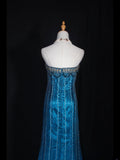 Retro 1950s Mermaid Strapless Blue Chiffon With Gem Beads Bodice Long Prom Dresses Inspo 22th Birthday Outfit Formal Gown HZ0311