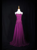 Vintage A line 70s Spaghetti Straps Grape Chiffon With Beads Long Prom Dresses Inspo 20th Birthday Outfit Formal Gowns HZ0311