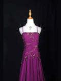 Vintage A line 70s Spaghetti Straps Grape Chiffon With Beads Long Prom Dresses Inspo 20th Birthday Outfit Formal Gowns HZ0311