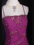 Vintage A line 70s Spaghetti Straps Grape Chiffon With Beads Long Prom Dresses Inspo 20th Birthday Outfit Formal Gowns HZ0311